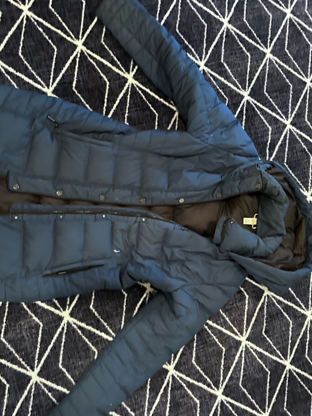 Lole Women's Navy Quilted Long Puffer Coat with Hood